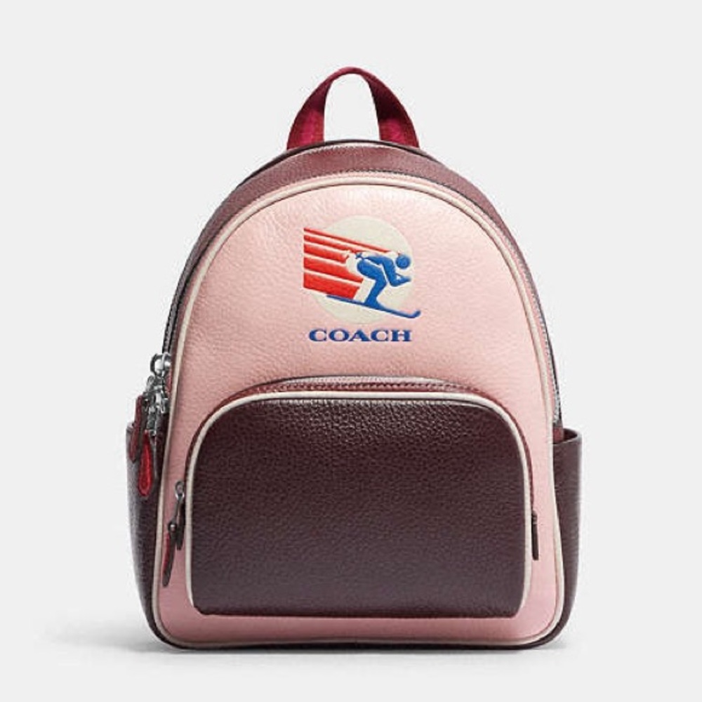 Coach NWT! $428 MSRP Mini Court Backpack In Colorblock With Ski Speed Graphic
